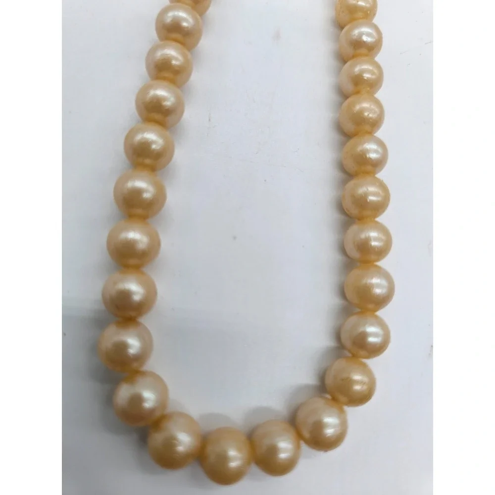 Vintage Japan Faux Pearl Necklace Champagne Single Strand Knotted Choker 15
